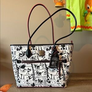 Dooney and Bourke Disney Black and White Mickey Tote with Red Accents